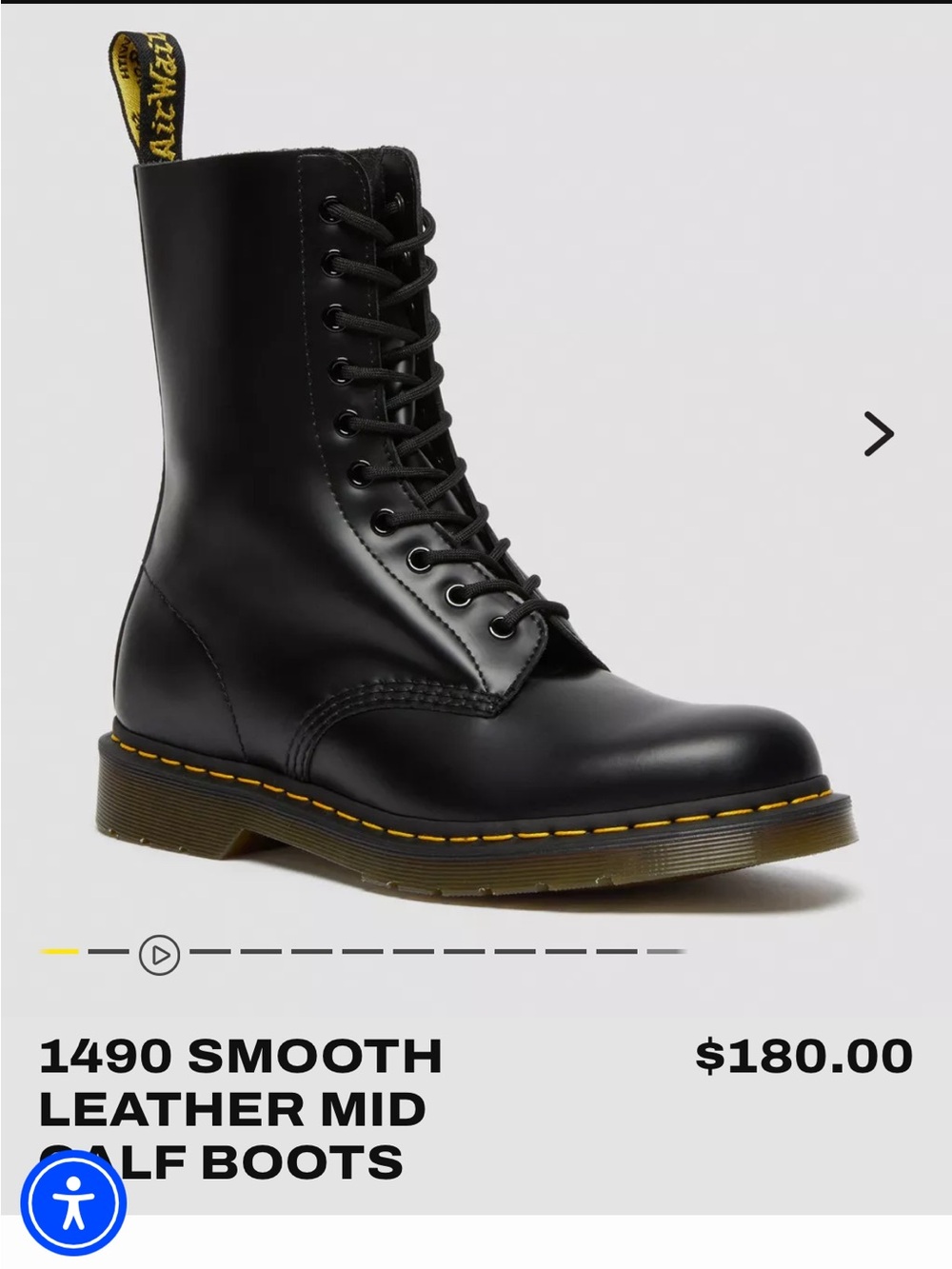 Dr. Martens 1490 Smooth Leather Mid-Calf Lace-Up Boots in Black Size 6